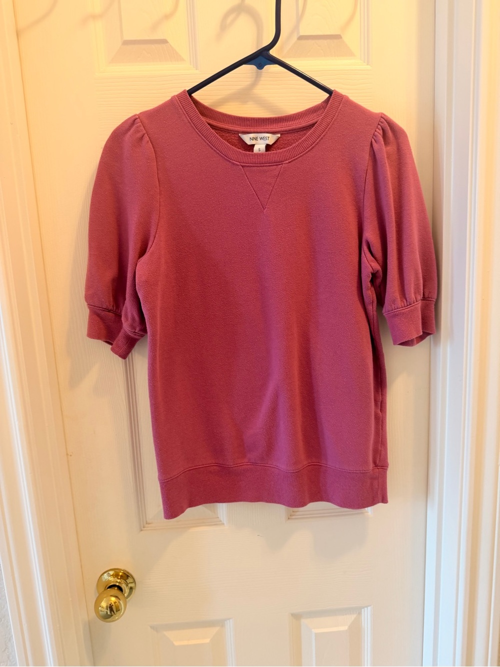 Nine West Dusty Rose Puff-Sleeve Crewneck Sweatshirt